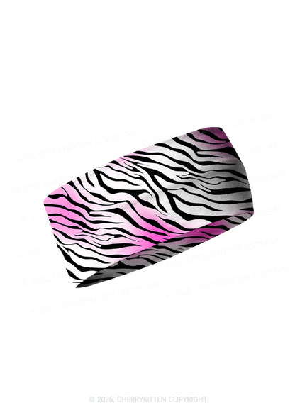 Gradient Pink Zebra Stripe Y2K Print Headband Cherrykitten