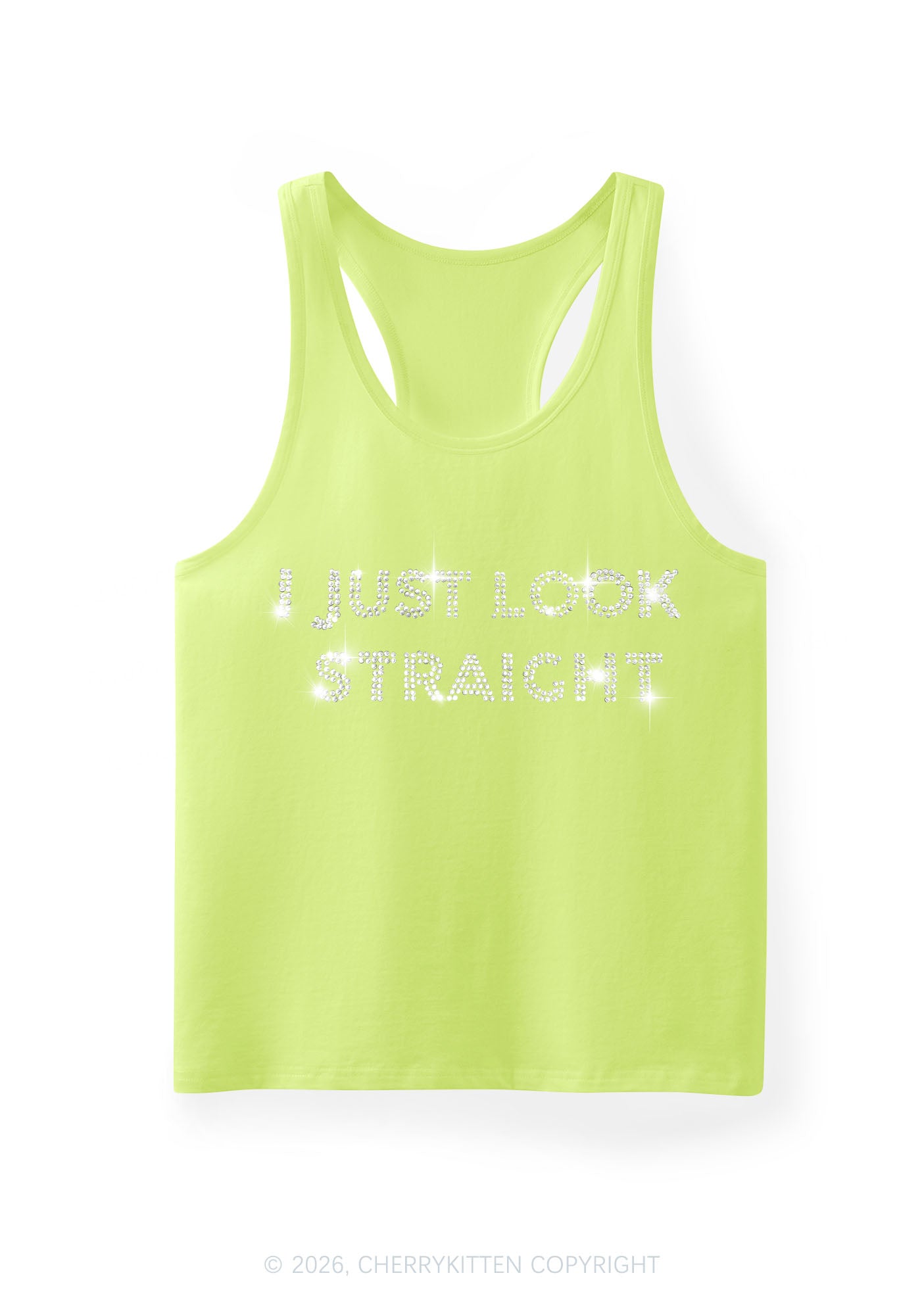 Rhinestone I Just Look Straight Pride Y2K Men Racerback Tank Top Cherrykitten