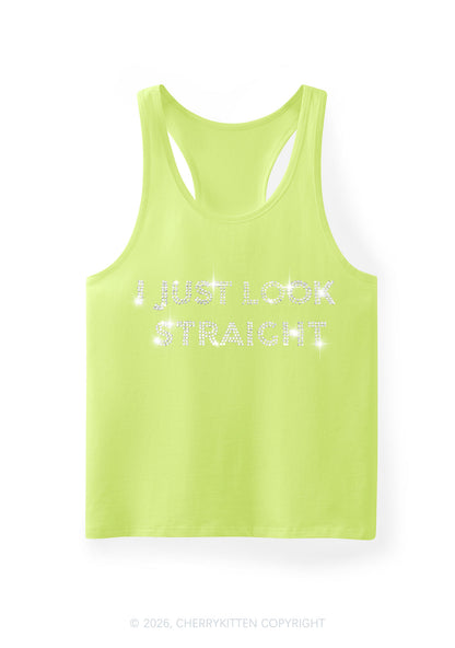 Rhinestone I Just Look Straight Pride Y2K Men Racerback Tank Top Cherrykitten