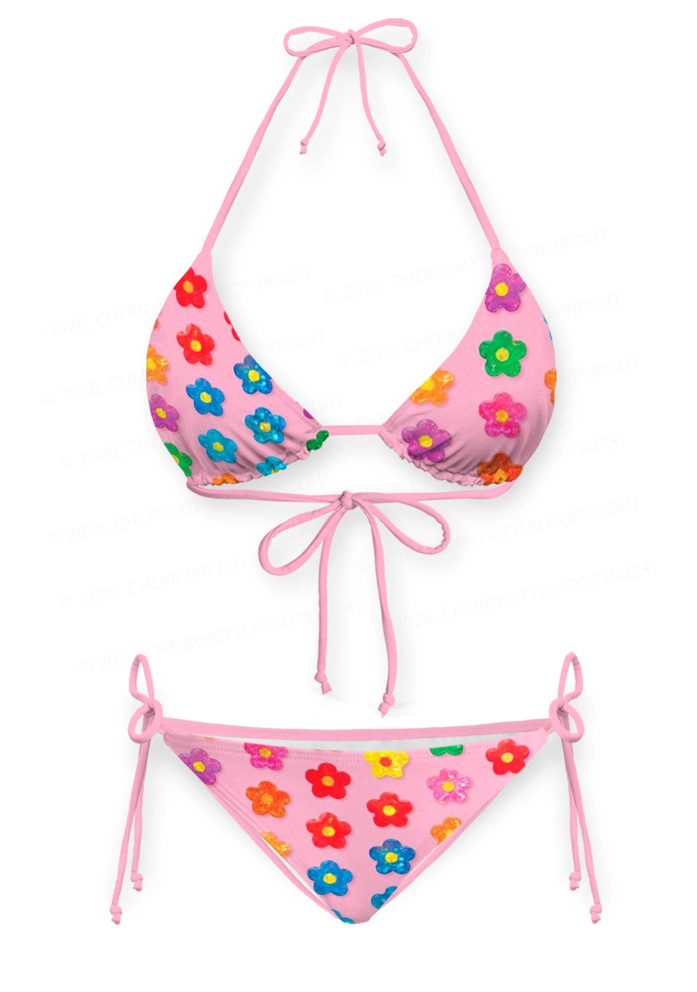Rainbow Flower Y2K Print Bikini Set Cherrykitten