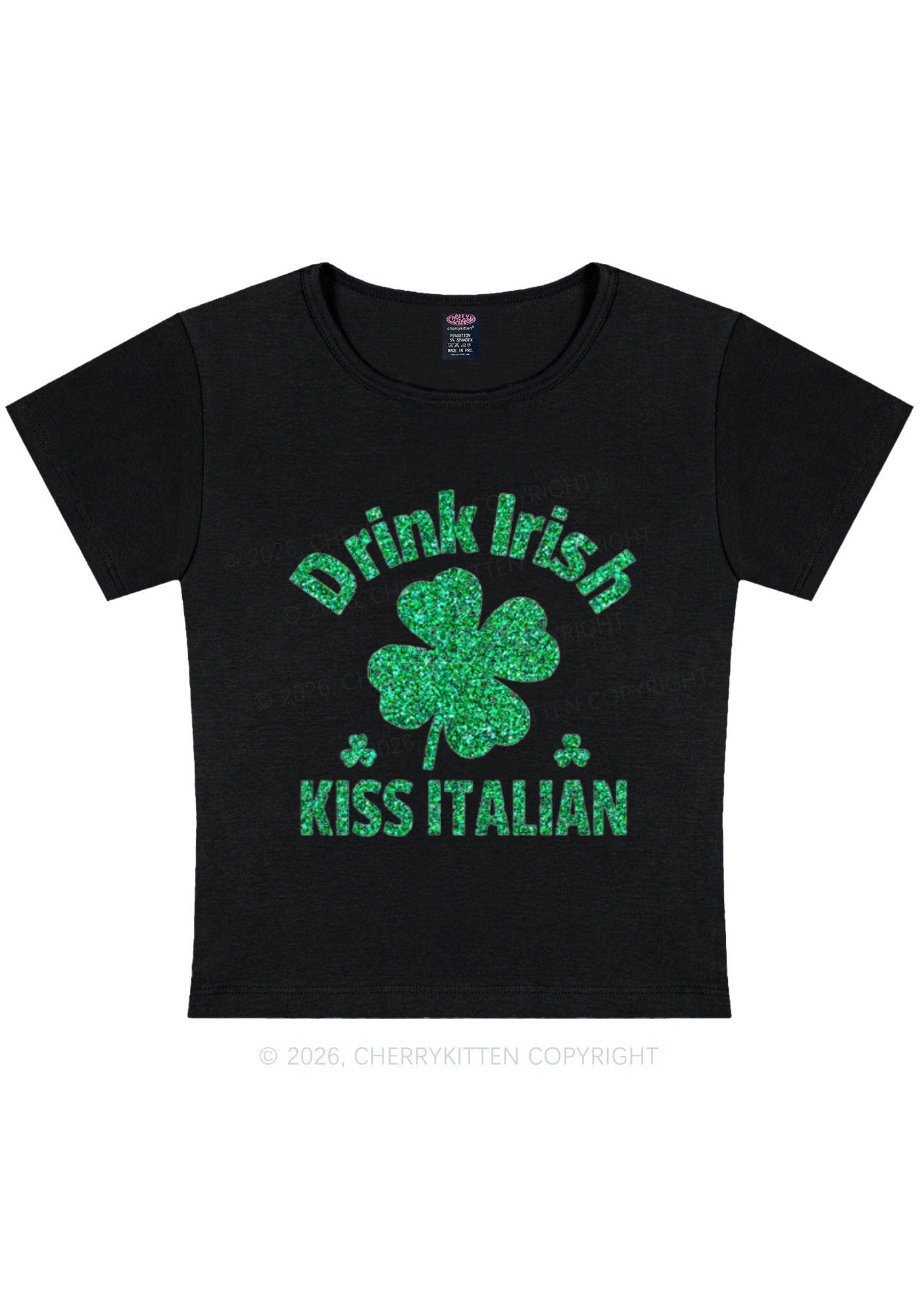 Glitter Drink Irish Kiss Italian St Patricks Y2K Baby Tee Cherrykitten