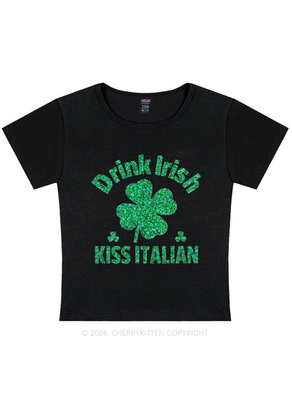Glitter Drink Irish Kiss Italian St Patricks Y2K Baby Tee Cherrykitten