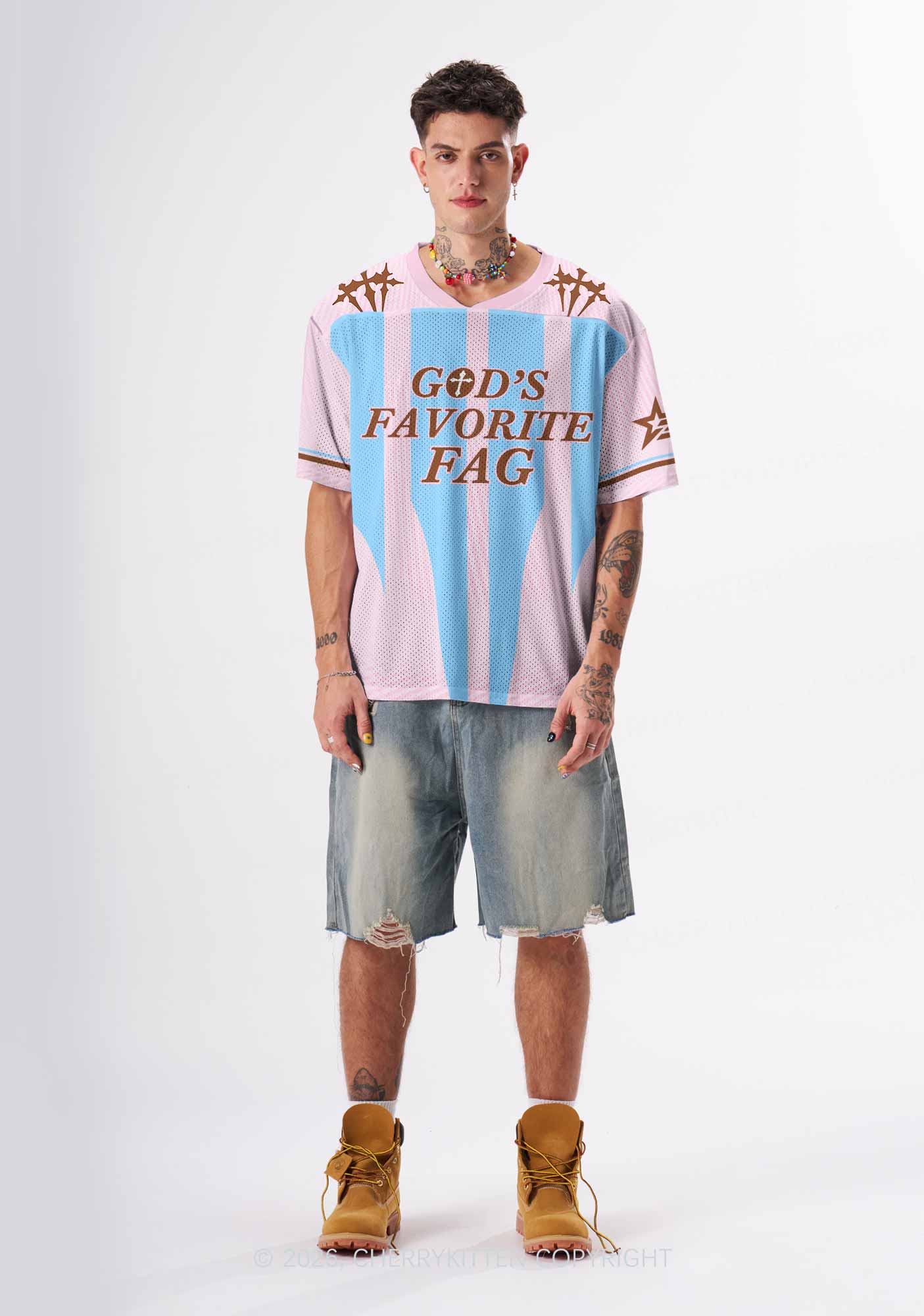 Light Pink Gods Favorite Fag Pride Y2K Sport Jersey Shirts Cherrykitten