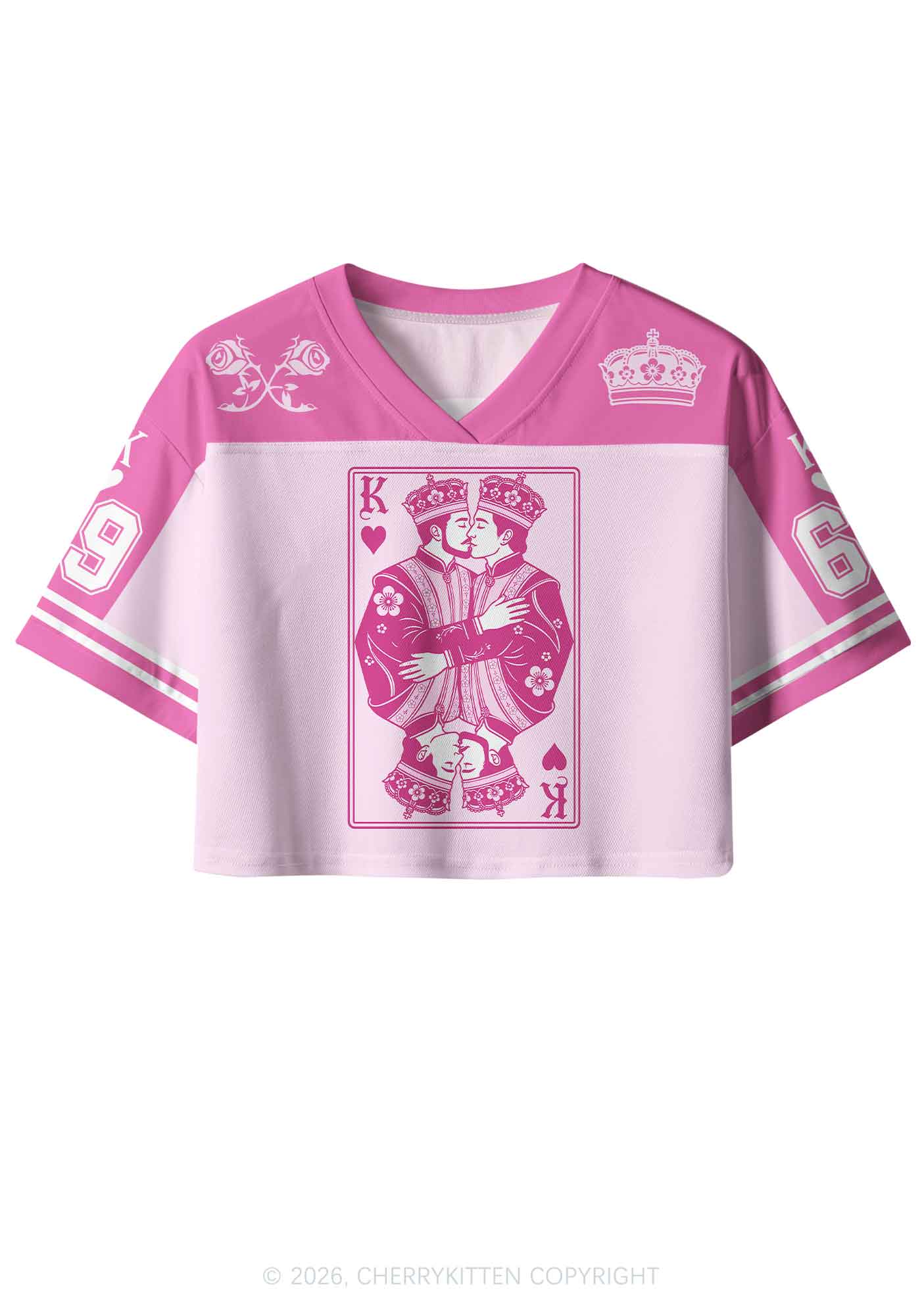 Pink Floral Two Kings Pride Y2K Crop Sport Jersey Shirts Cherrykitten