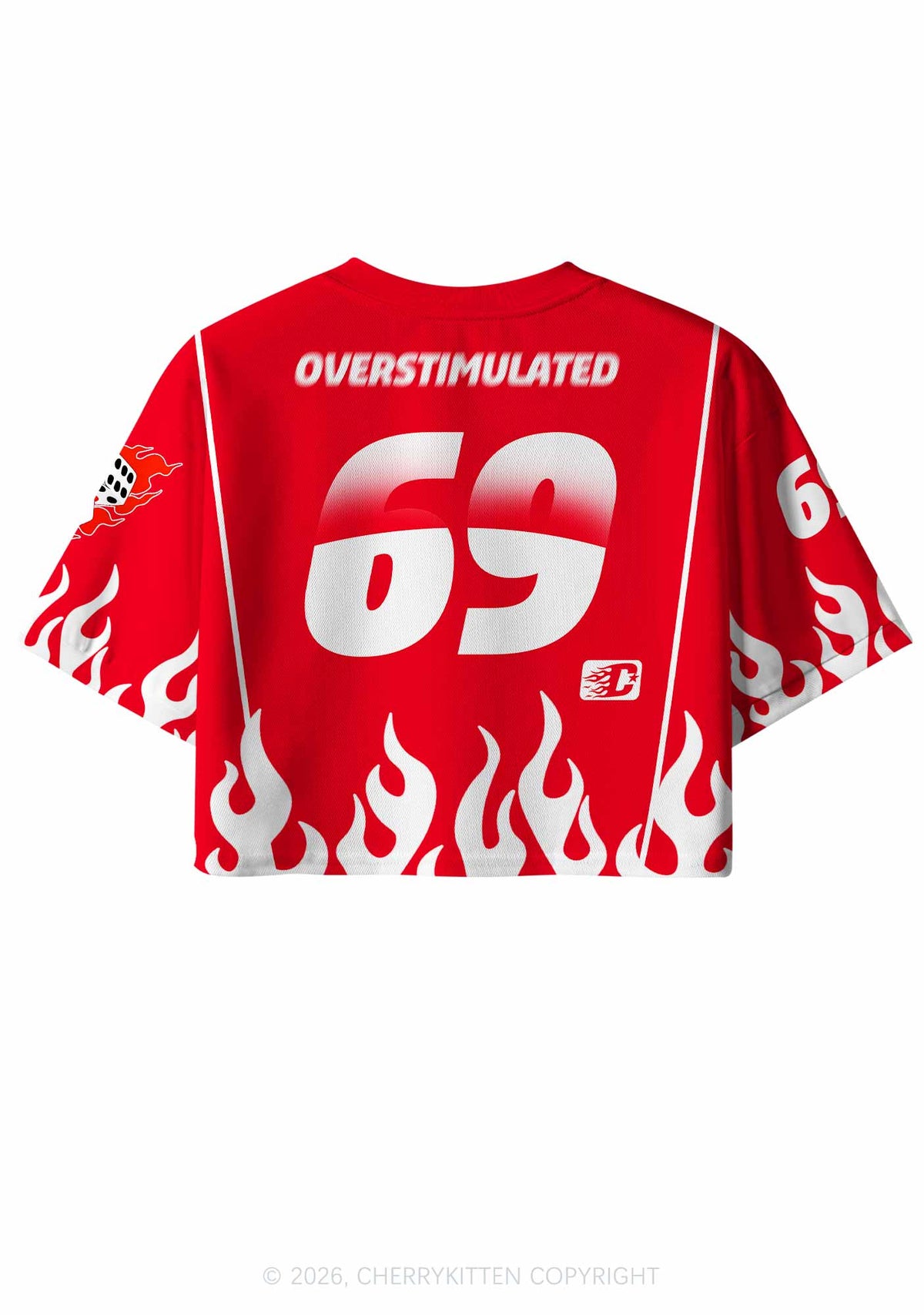 Red Flame Overstimulated Y2K Crop Sport Jersey Shirts Cherrykitten