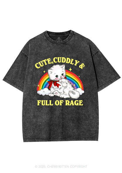 Cuddly Cat Full Of Rage Y2K Shirts Washed Tee Cherrykitten