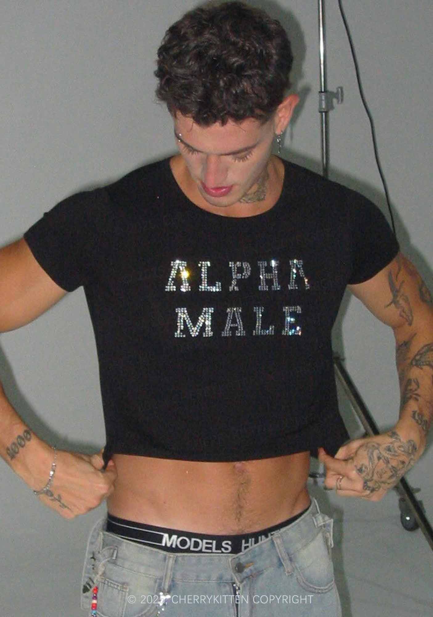 Rhinestone Alpha Male Y2K Baby Tee Cherrykitten