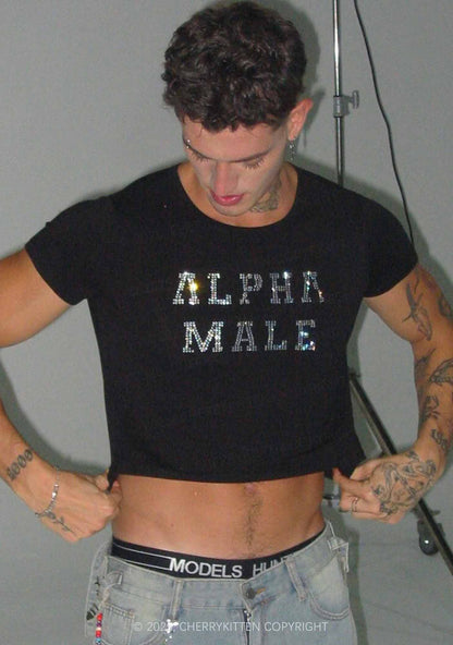 Rhinestone Alpha Male Y2K Baby Tee Cherrykitten