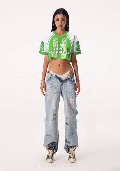 Custom I Love Irish Goodbyes St Patricks Y2K Crop Sport Jersey Shirts Cherrykitten