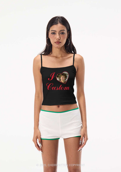 I Love Custom Photo Valentine's Day Y2K Spaghetti Strap Cami Cherrykitten