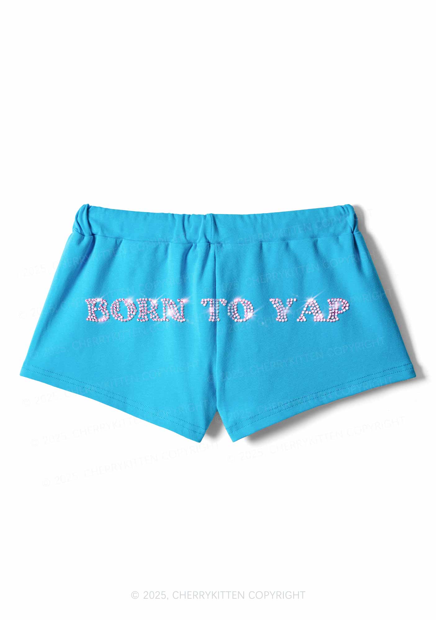 Rhinestone Born To Yap Y2K Drawstring Mini Shorts Cherrykitten