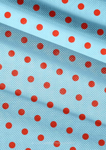 Red Dots On Blue Y2K Mesh Ruched  Waist  V Neck Top Cherrykitten