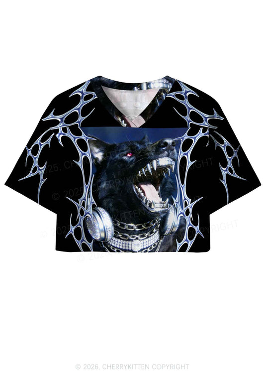 Black Wolf DJ Y2K Crop Sport Jersey Shirts Cherrykitten
