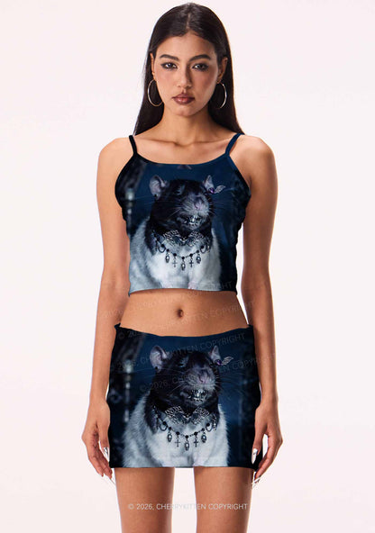 Gothic Jewelry Rat Y2K Print Mini Skirt Cherrykitten