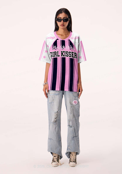 Girl Kisser Pink And Black Stripes Pride Y2K Sport Jersey Shirts Cherrykitten