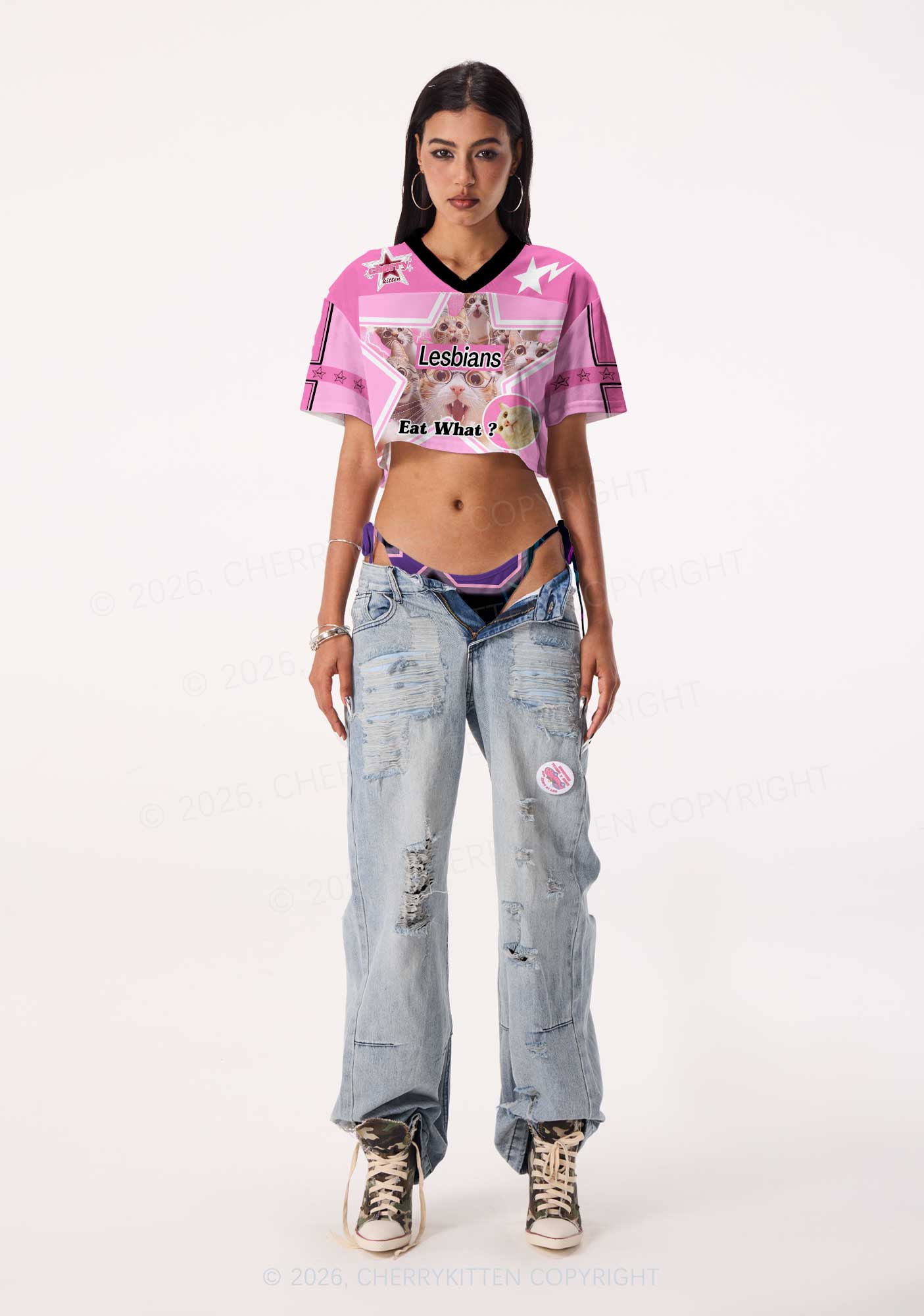 Lesbians Eat What Cat Pride Y2K Crop Sport Jersey Shirts Cherrykitten