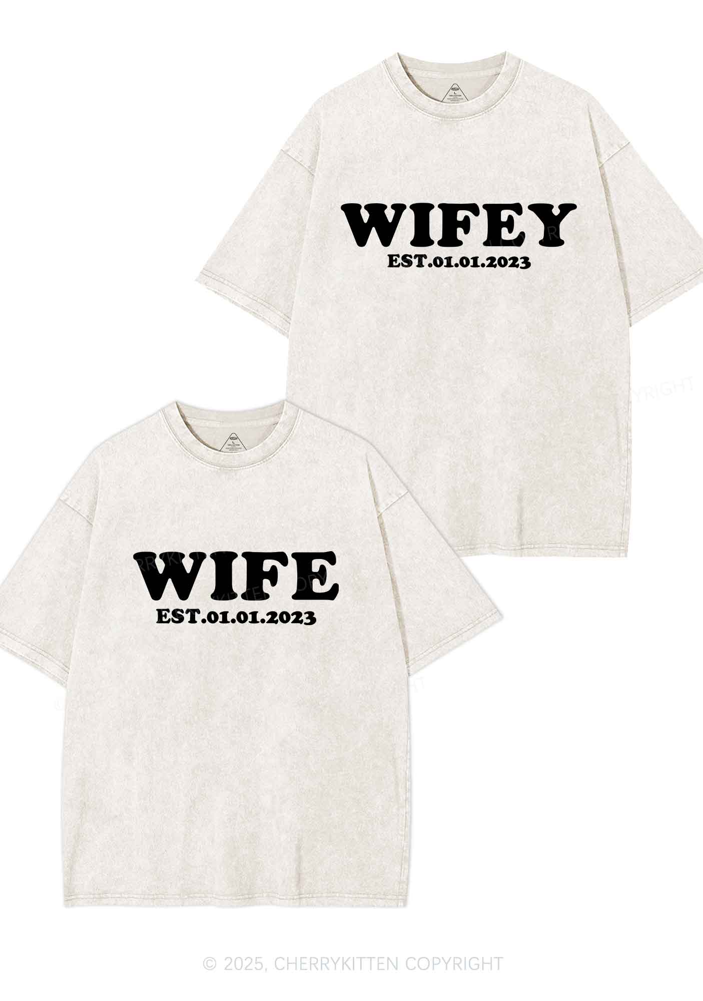 Wife Wifey Custom Date Y2K Valentine's Day Washed Tee Cherrykitten
