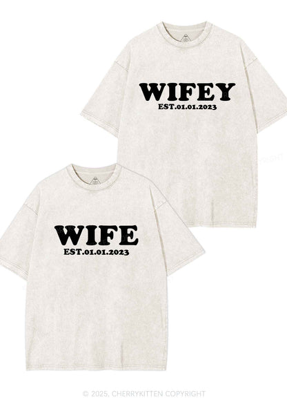 Wife Wifey Custom Date Y2K Valentine's Day Washed Tee Cherrykitten