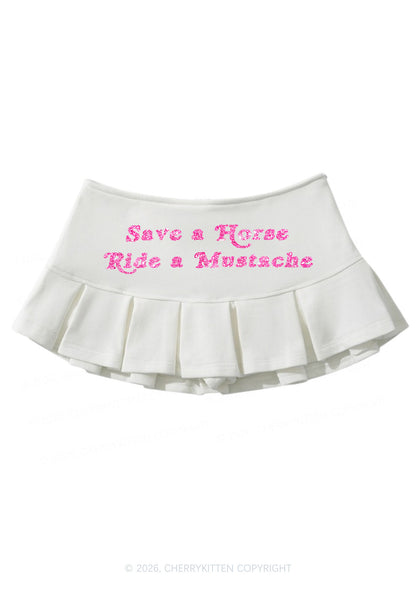 Glitter Ride A Mustache Y2K Mini Pleated Skirts Cherrykitten