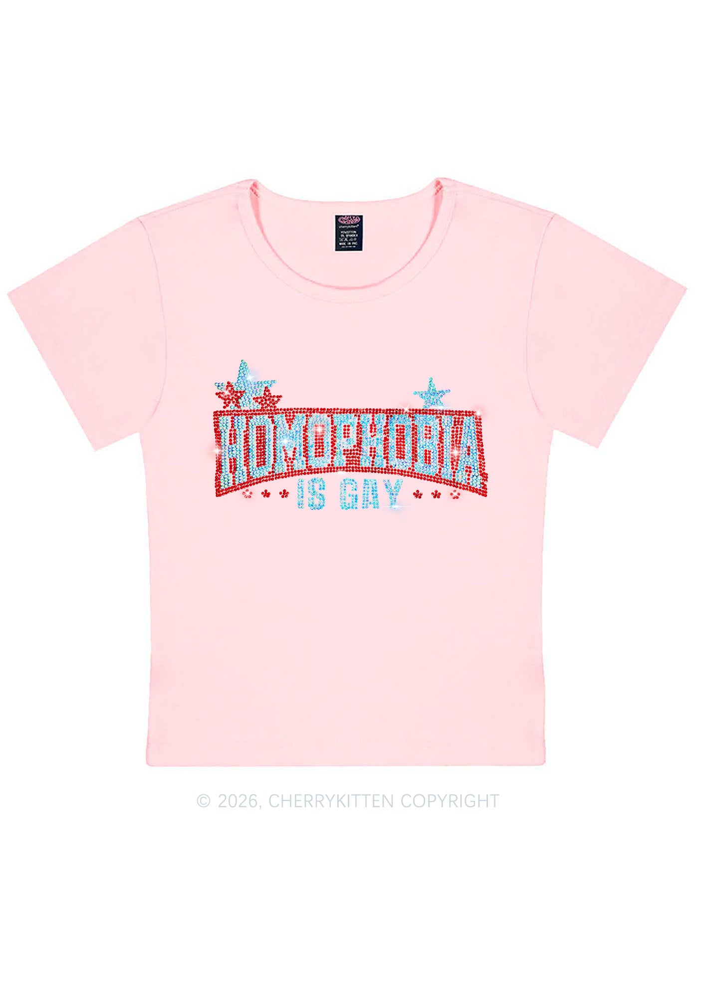 Rhinestone Homophobia Is Gay Pride Y2K Baby Tee Cherrykitten