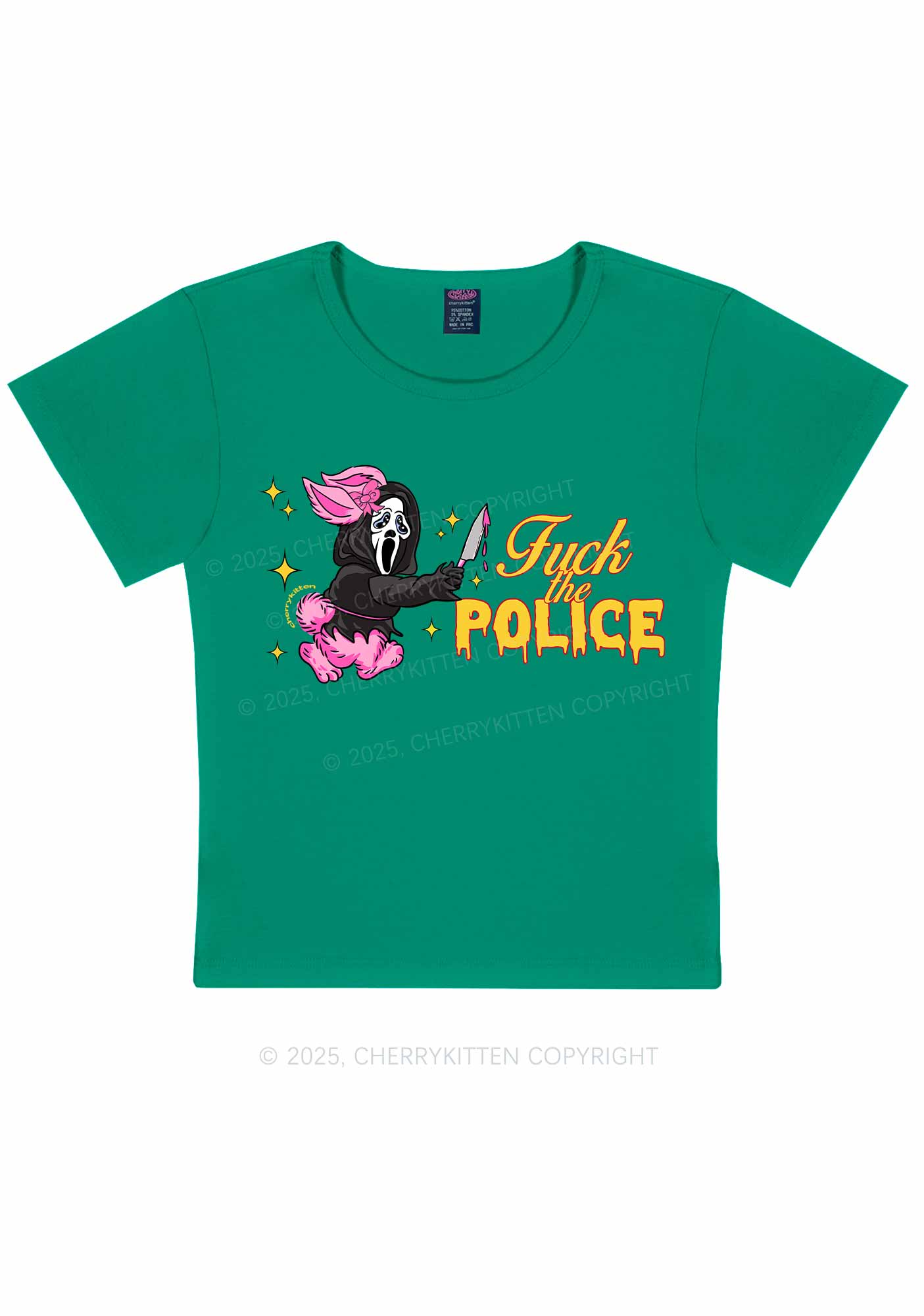 Halloween Fxxk The Police Y2K Baby Tee Cherrykitten