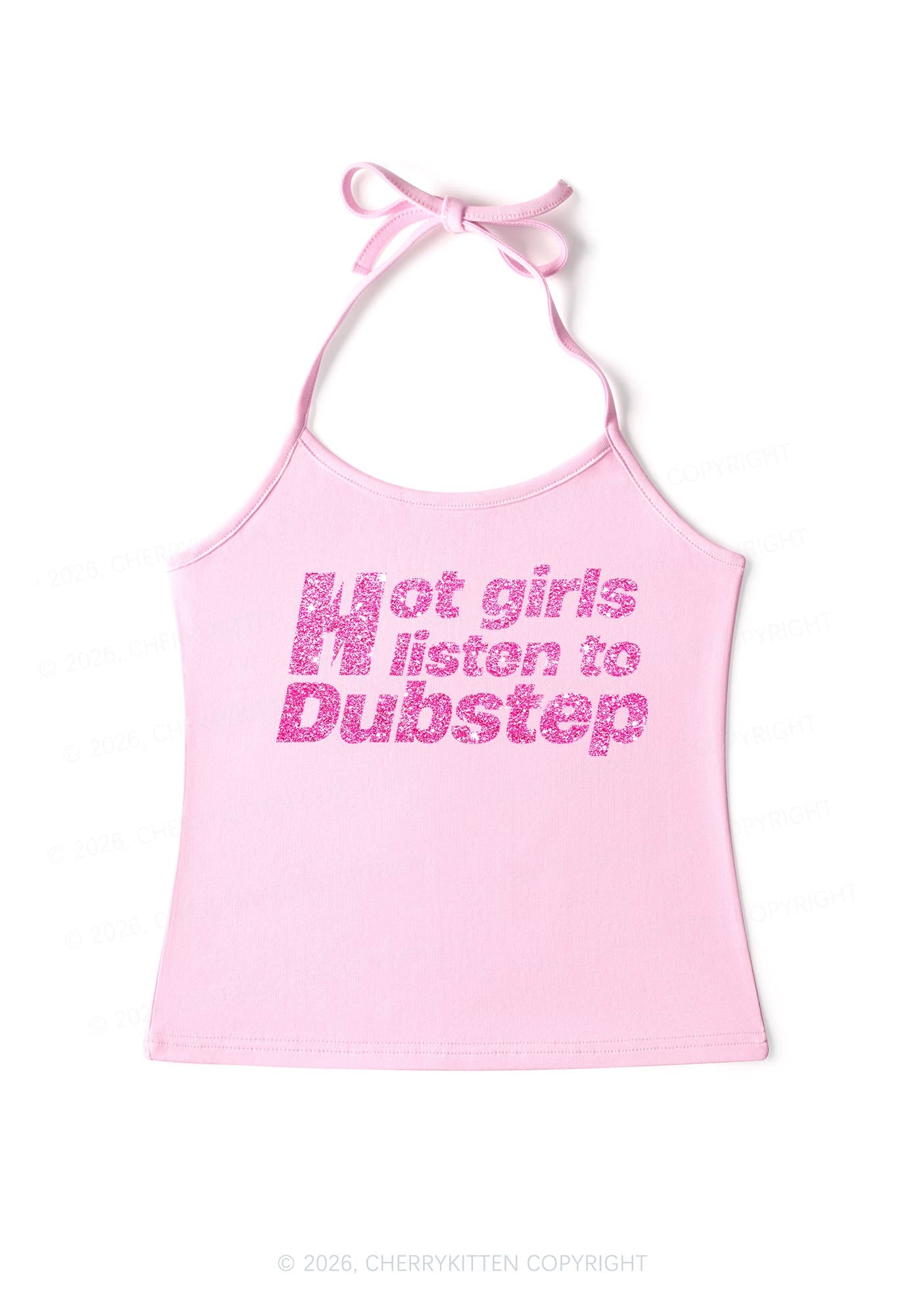 Glitter Hot Girls Listen To Dubstep Y2K Halter Neck Cami Cherrykitten