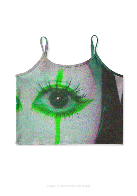 Halloween Cry Eye Y2K Print Cami Crop Top Cherrykitten