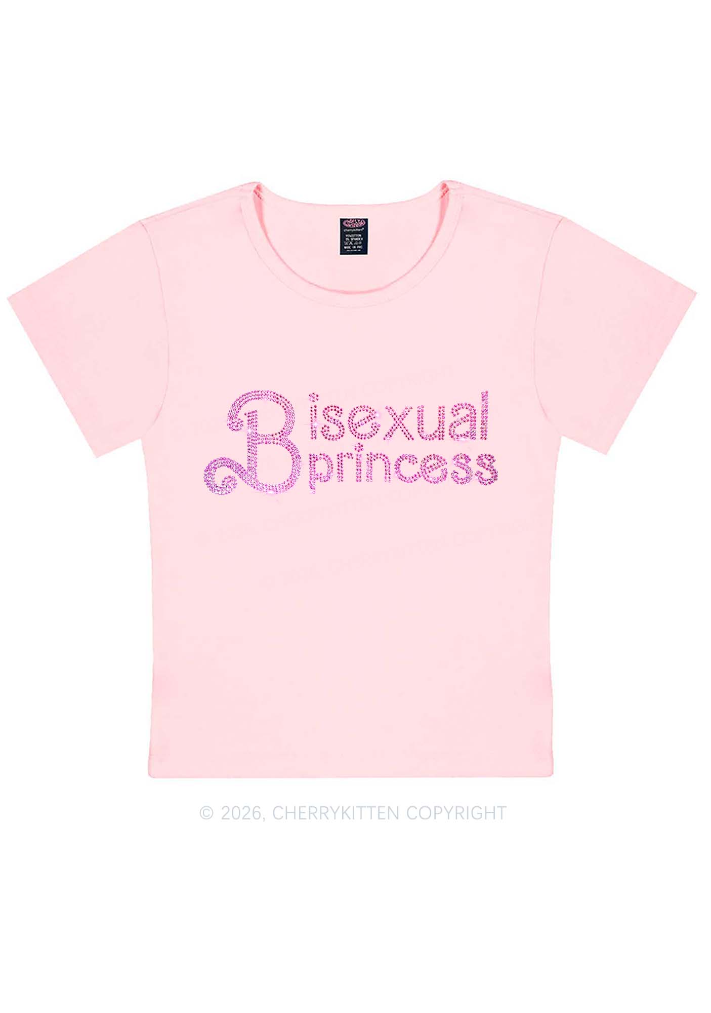 Rhinestone Bisexual Princess Pride Y2K Baby Tee Cherrykitten