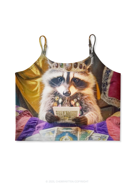 Tarot Raccoon Y2K Print Cami Crop Top Cherrykitten