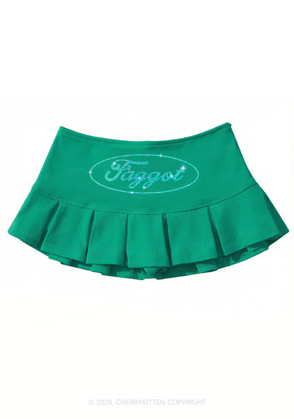 Rhinestone Oval Faggot Pride Y2K Mini Pleated Skirts Cherrykitten