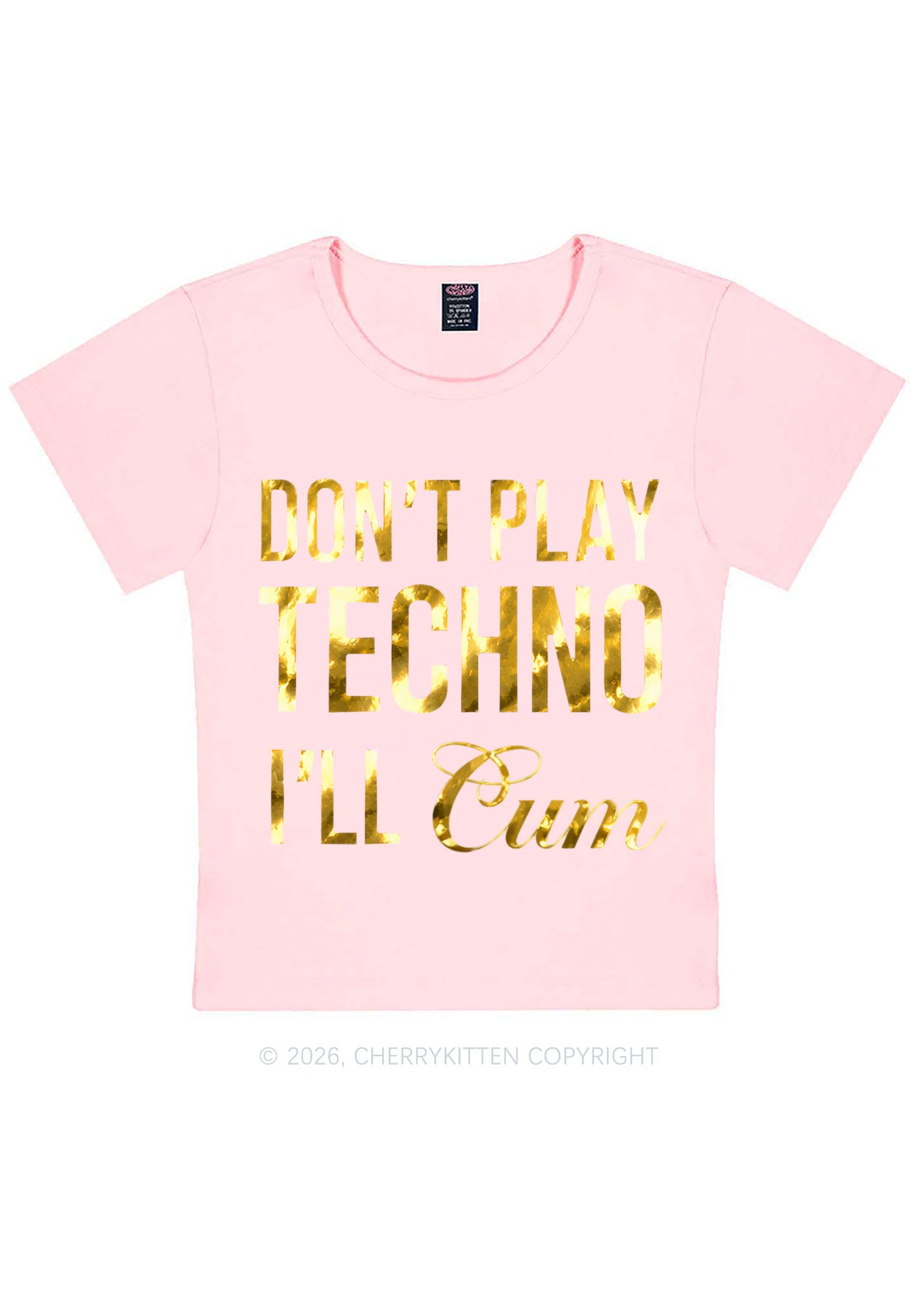 Dont Play Techno Silver Foil Printed Y2K Baby Tee Cherrykitten