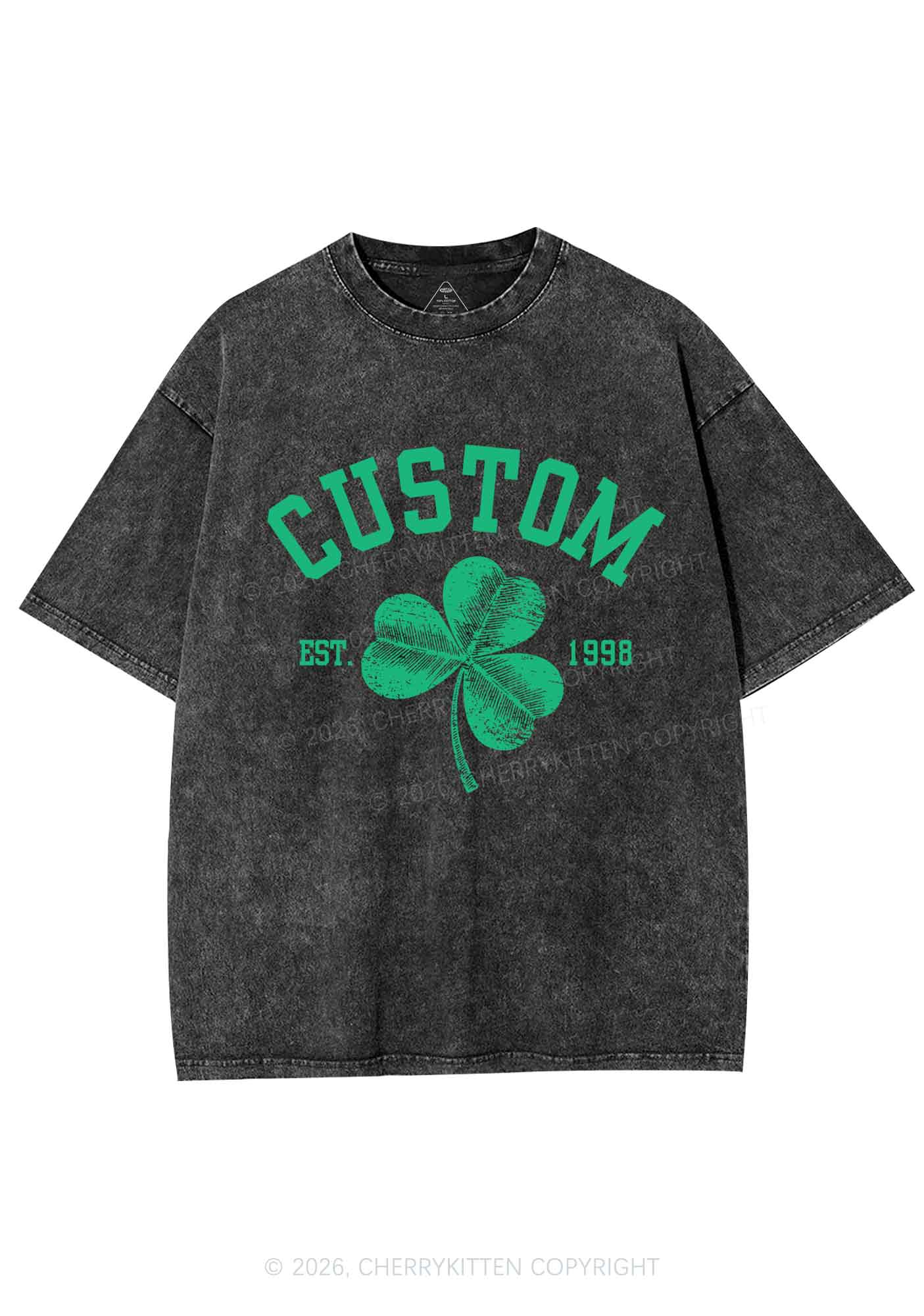 Custom Text Shamrock St Patricks Y2K Shirts Washed Tee Cherrykitten