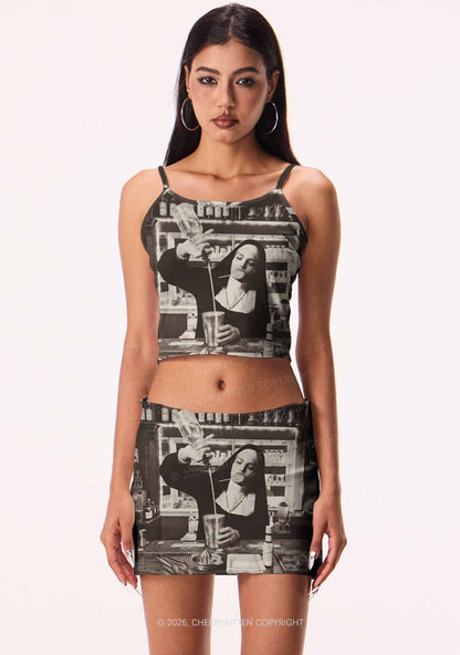 Nun Bartender Y2K Print Mini Skirt Cherrykitten