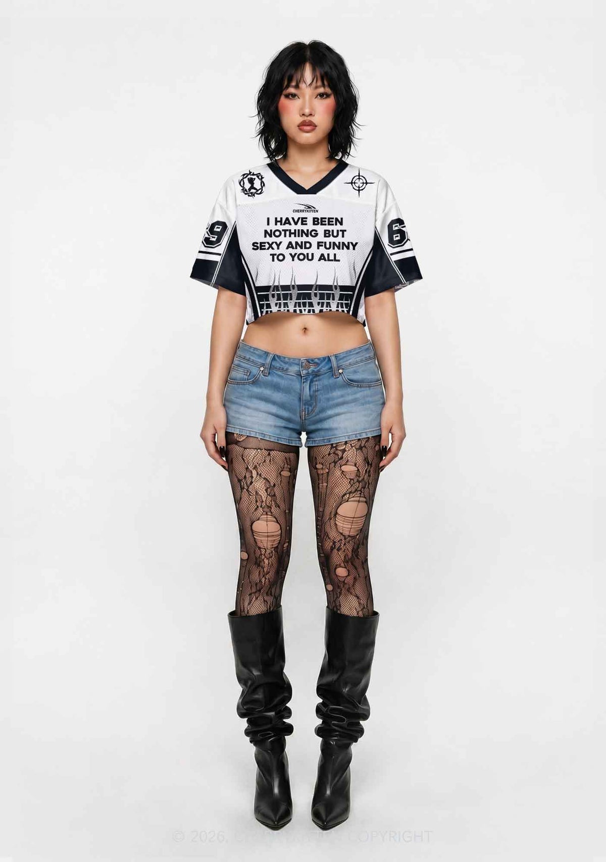 White I Have Been Funny Y2K Crop Sport Jersey Shirts Cherrykitten