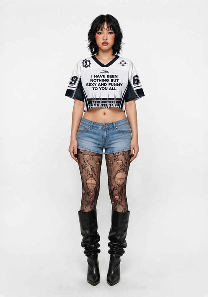 White I Have Been Funny Y2K Crop Sport Jersey Shirts Cherrykitten