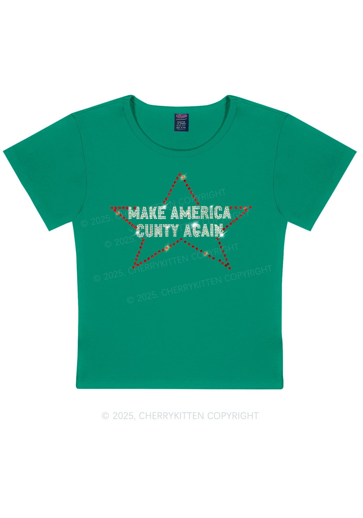 Rhinestone Make America Cxxty Again Y2K Baby Tee Cherrykitten
