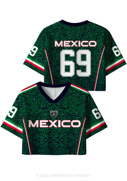 Custom Green Mexico Geometric Pattern Y2K Crop Sport Jersey Shirts Cherrykitten