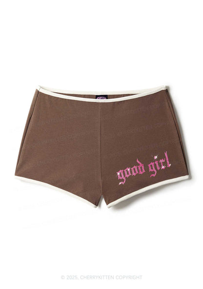 Rhinestone Pink Good Girl Y2K Booty Shorts Cherrykitten