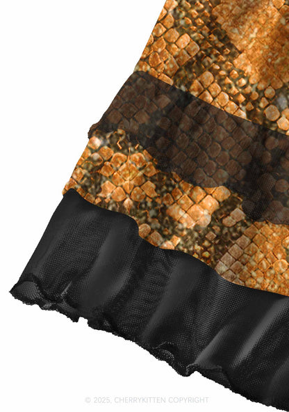Snake Pattern Y2K Print Mini Layered Skirt Cherrykitten