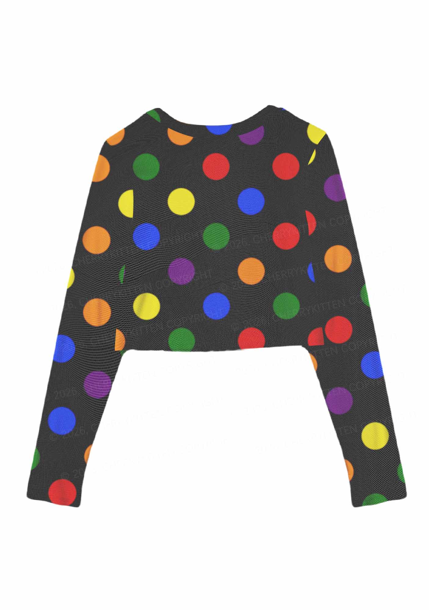 Rainbow Dots On Black Pride Y2K Mesh Long Sleeve Crop Top Cherrykitten