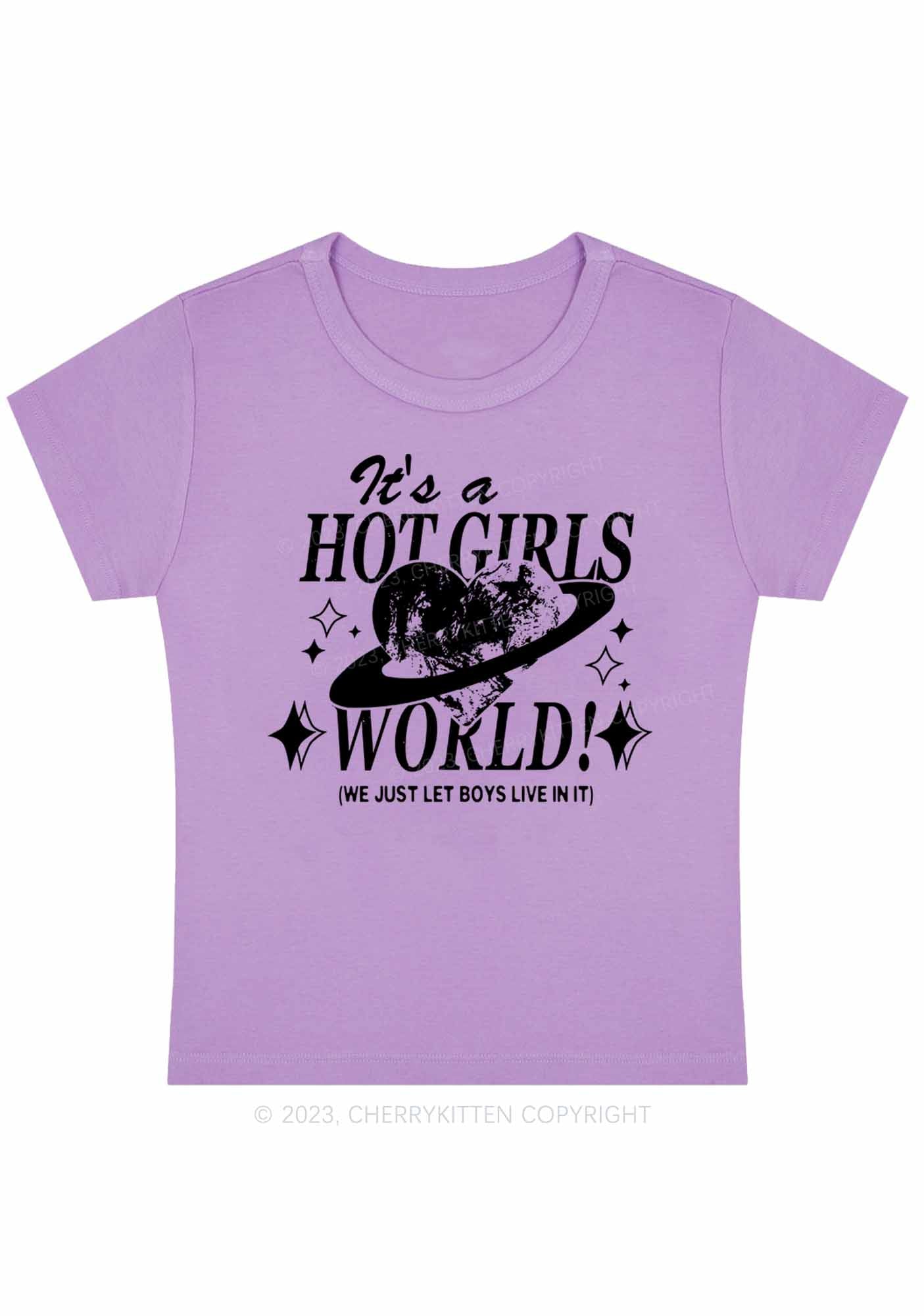 Curvy It's A Hot Girls World Y2K Baby Tee Cherrykitten