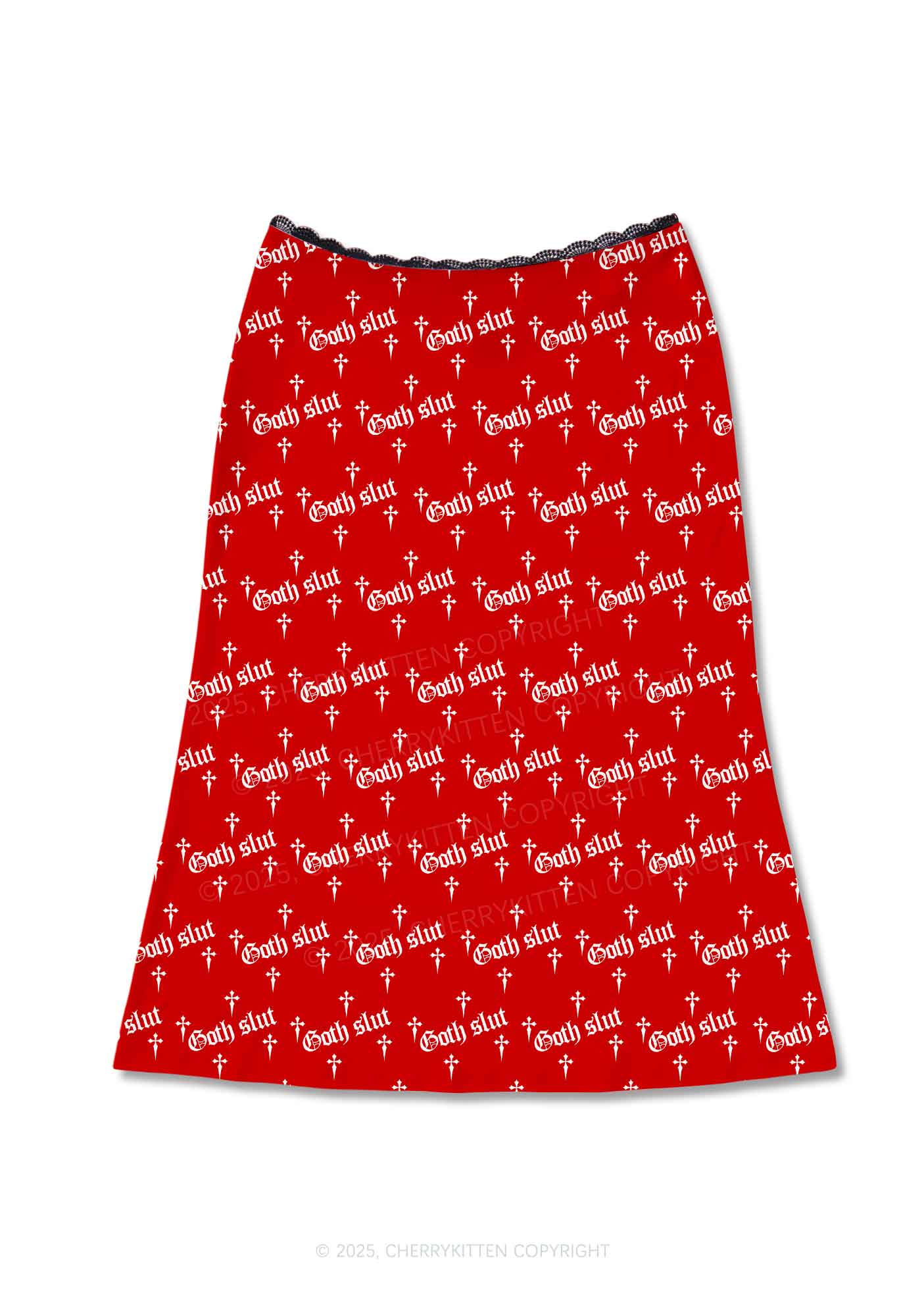 Halloween Goth Slxt Y2K Print Midi Skirt Cherrykitten