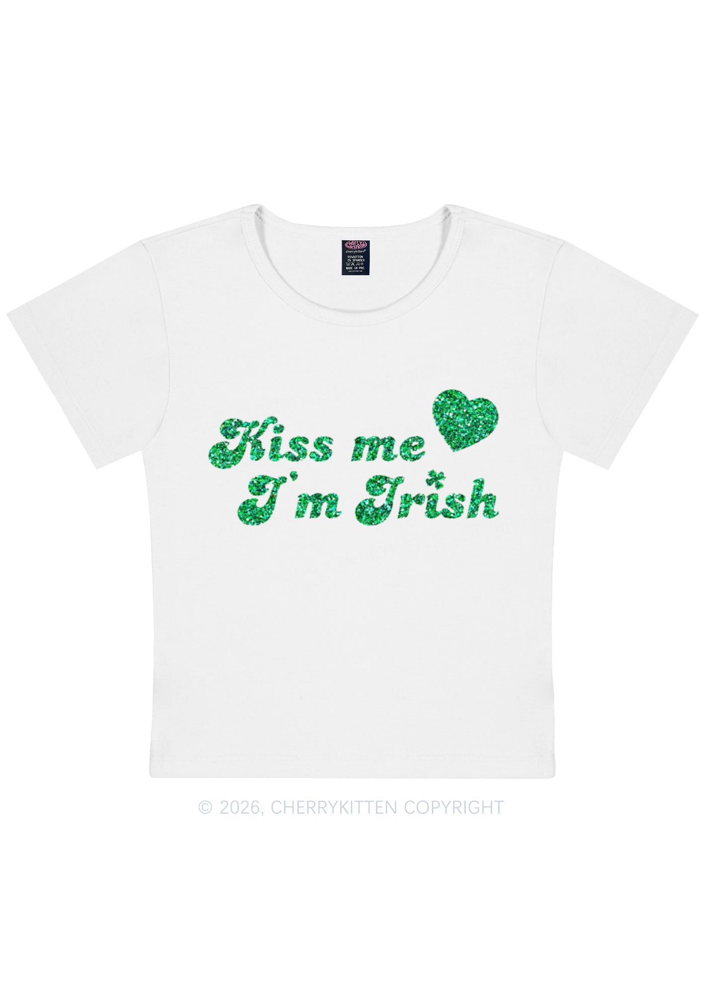 Glitter Kiss Me Im Irish St Patricks Y2K Baby Tee Cherrykitten