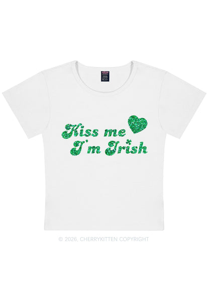 Glitter Kiss Me Im Irish St Patricks Y2K Baby Tee Cherrykitten