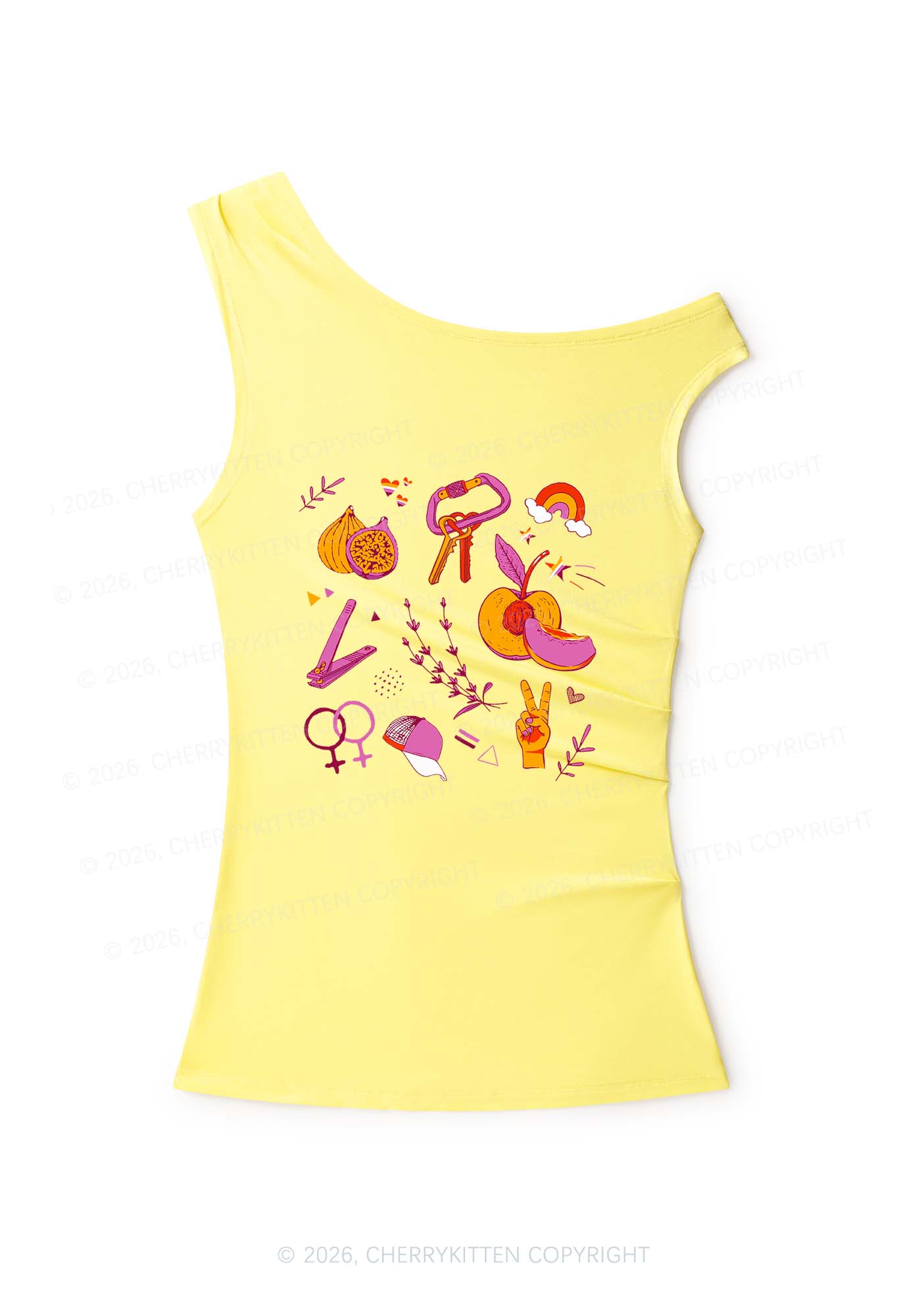 Lesbian Symbols Pride Y2K Off Shoulder Tank Top Cherrykitten