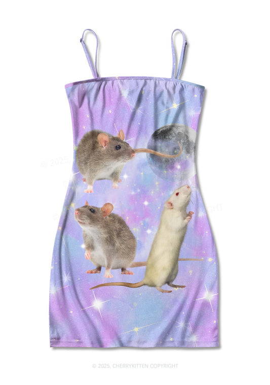 Three Rats Moon Y2K Print Slip Dress Cherrykitten