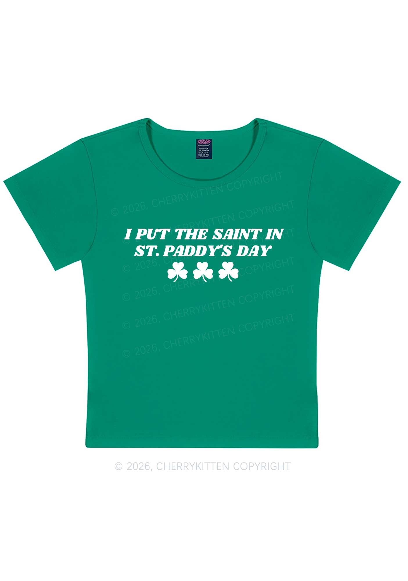 I Put The Saint In St Patricks Y2K Baby Tee Cherrykitten