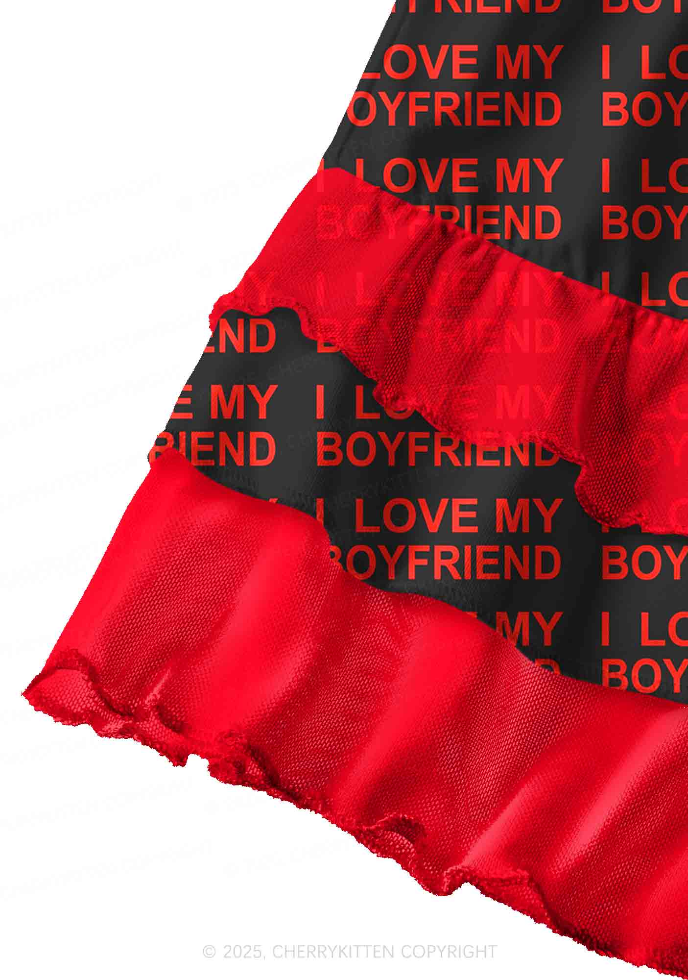 I Love My Boyfriend Y2K Print Mini Layered Skirt Cherrykitten