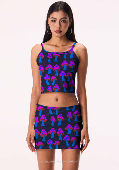 Blue Mushroom Y2K Print Cami Crop Top Cherrykitten