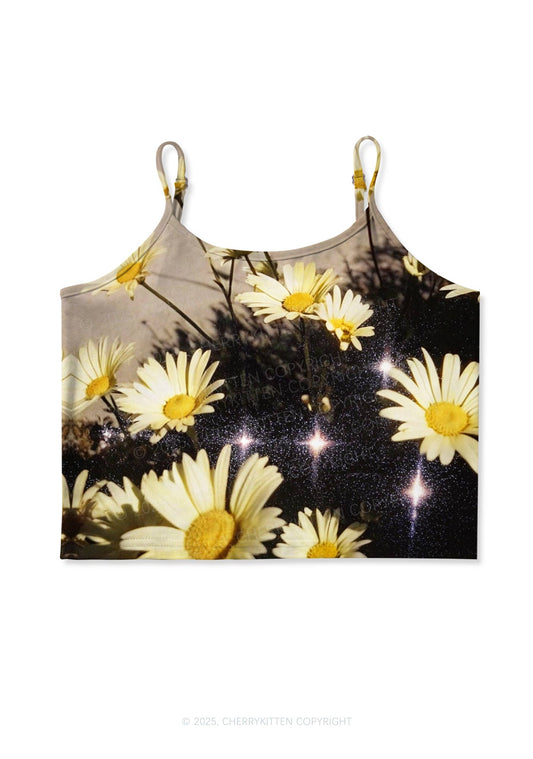 Yellow Daisy Y2K Print Cami Crop Top Cherrykitten